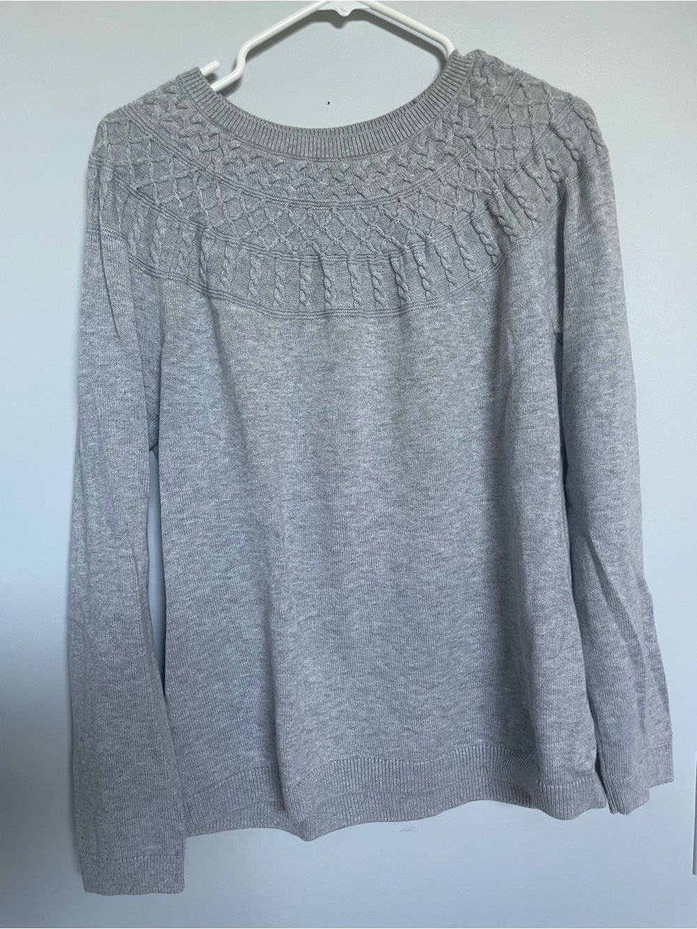 Talbots Light Gray Cable Knit V-Neck Sweater